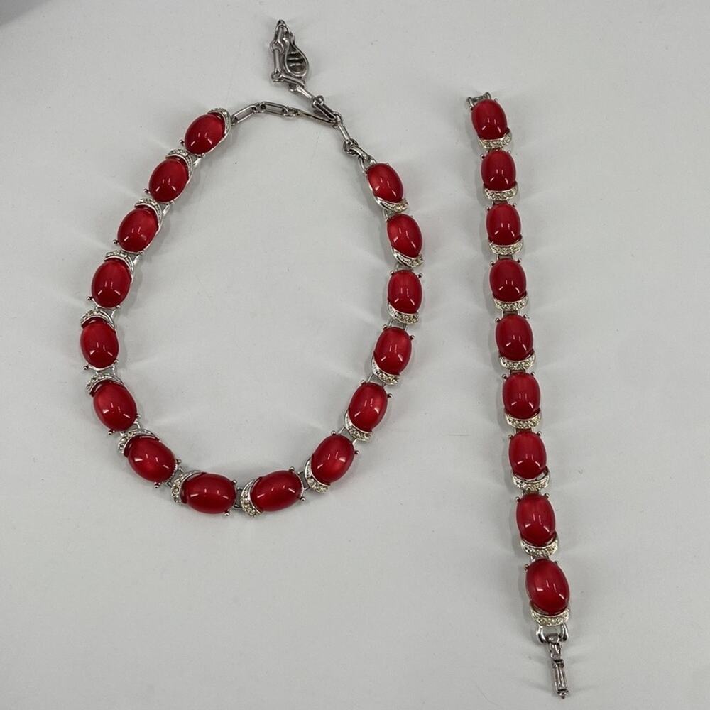 Vintage Caro red and silver necklace and bracelet set